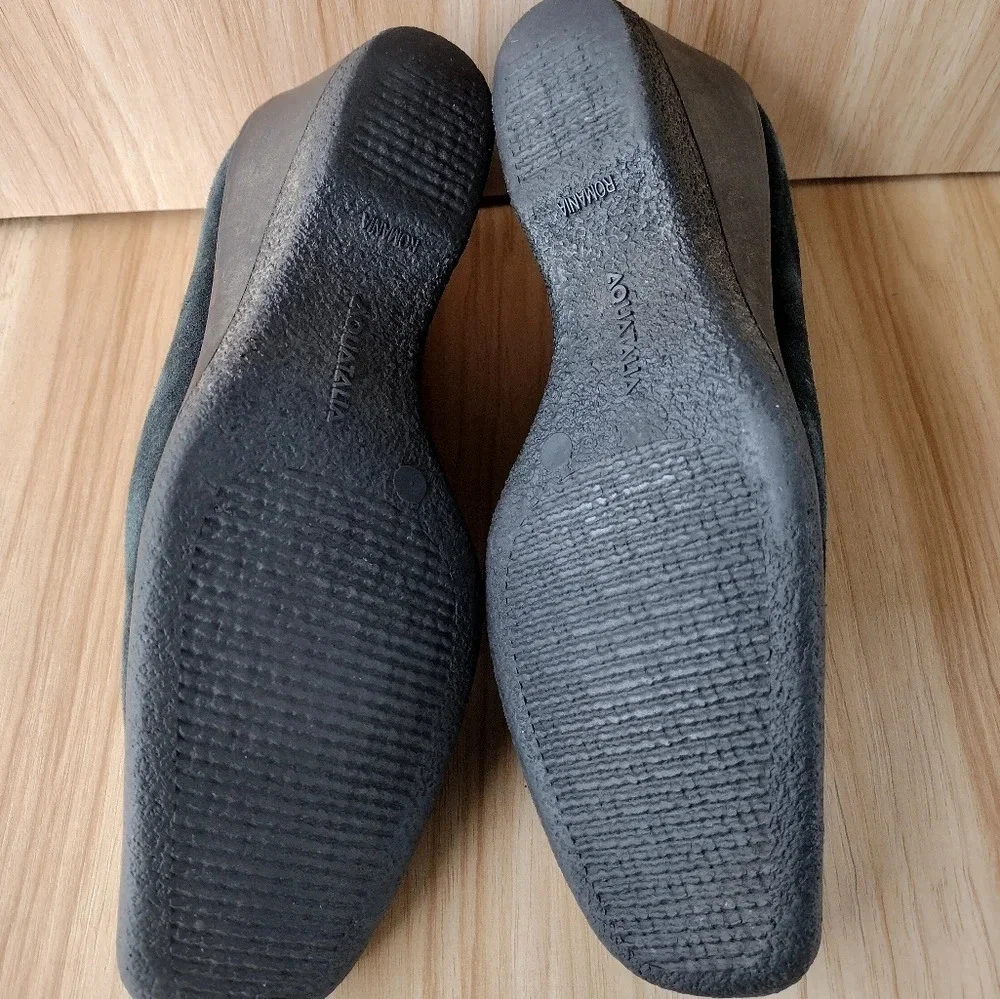 Aquatalia Shoes 8.5 By Marvin K Wedge Black Suede Slip On Heel Whipstitch Accent